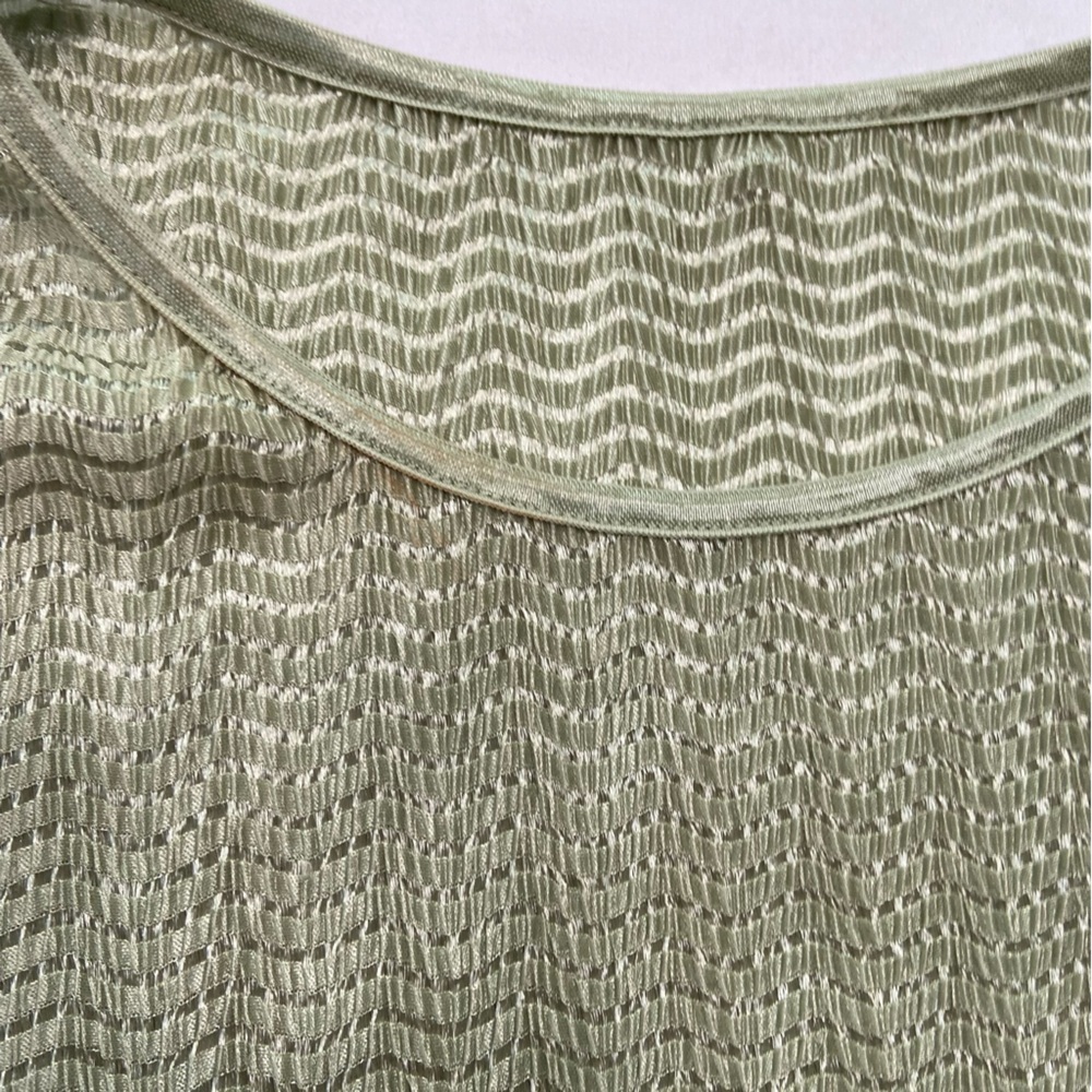Sage Green Textured Crinkle Knit Top Dolman Sleeve Stretchy L/XL Vintage - Picture 4 of 7